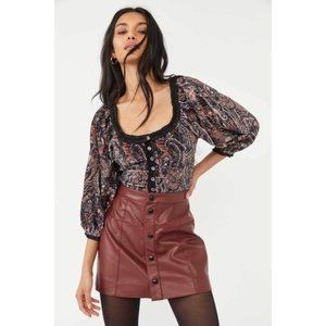 FREE PEOPLE Dare Me Velvet Blouse in Black Combo NWT
